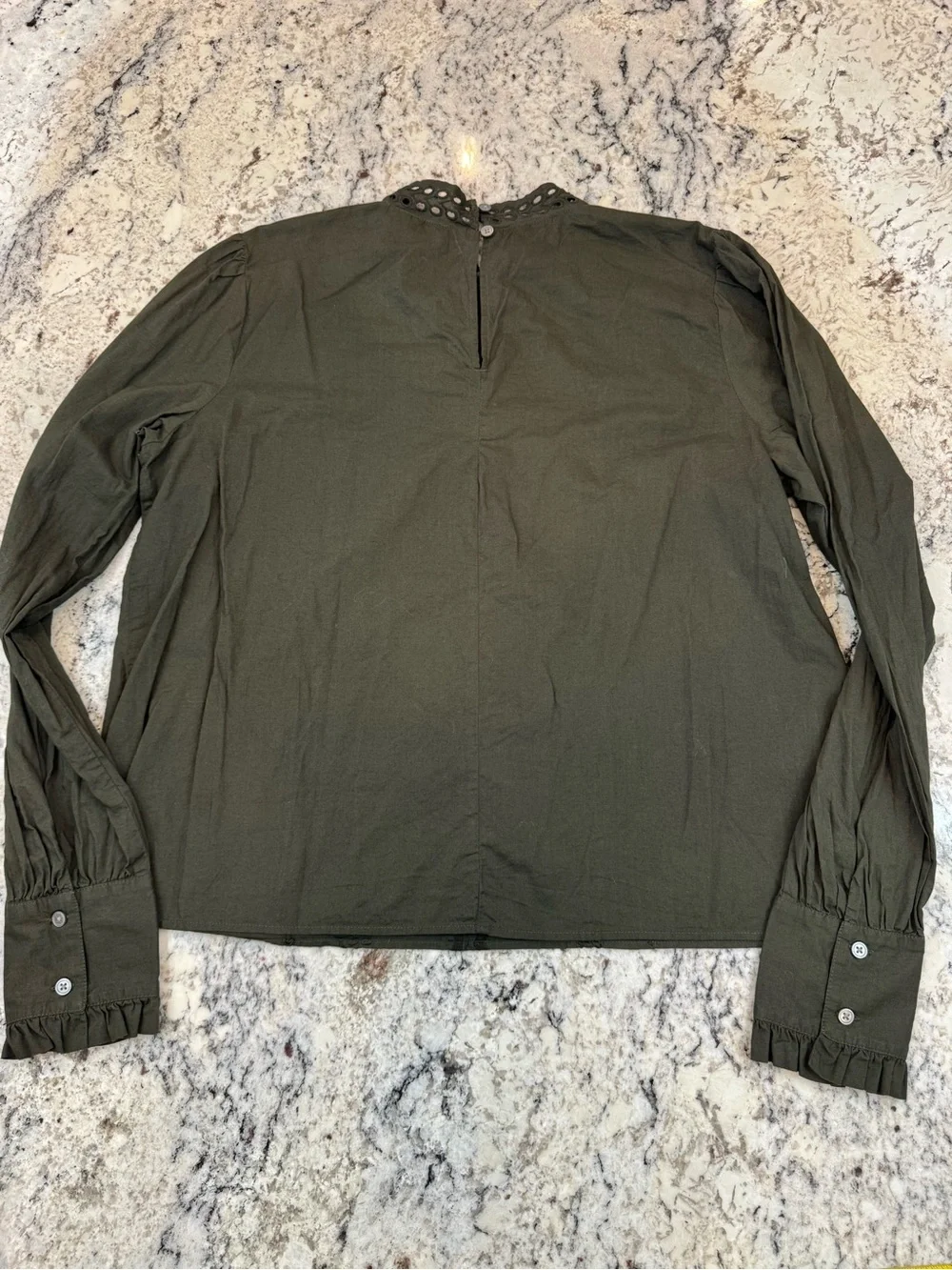 LOFT Olive Green Embroidered Eyelet Puff Sleeve Blouse Medium